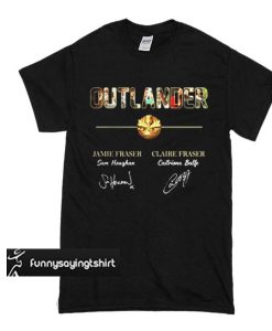 Outlander Jamie Fraser Sam Heughan Claire Fraser Caitriona Balfe Autographed t shirt