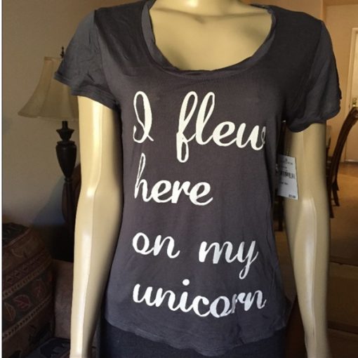 i flew here on my unicorn navy T-shirt