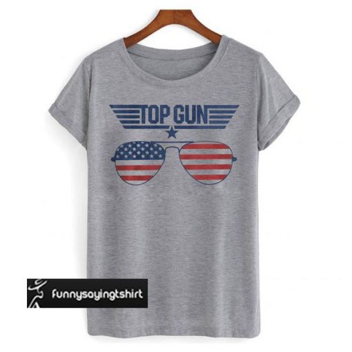 Top Gun Adult Unisex American Flag Glasses Crew t shirt