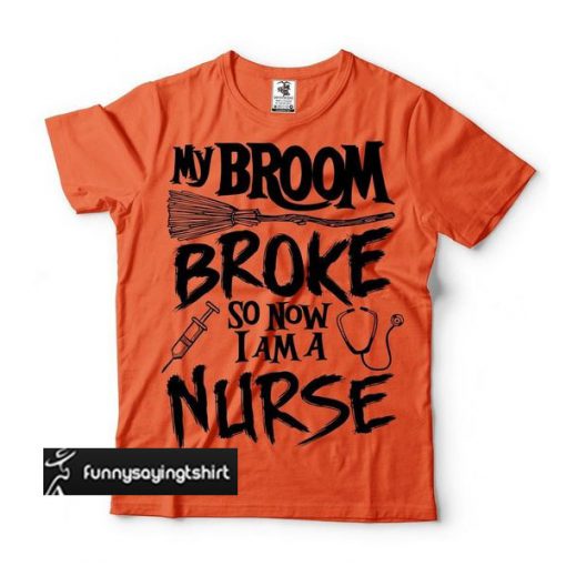 Halloween Broom Nurse Funny t shirt