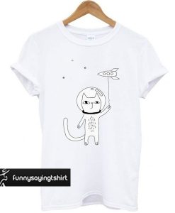 Cat kite rocket space t shirt