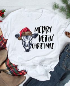 Merry Heifin' Christmas Leopard Printed Splicing t shirt