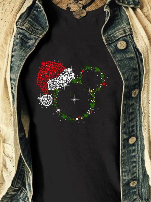 Mickey Minnie Head disney diamond Christmas Santa Claud t shirt