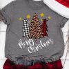 Plaid Leopard Printed Merry Christmas Trees t shirt
