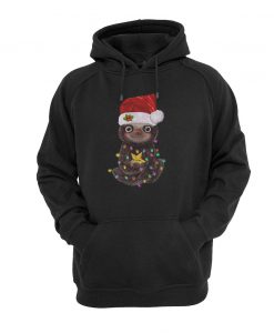 Santa Baby Sloth Christmas light ugly hoodie