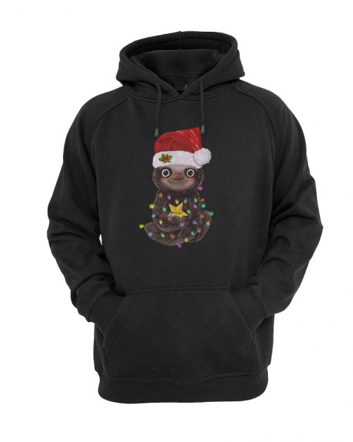 Santa Baby Sloth Christmas light ugly hoodie