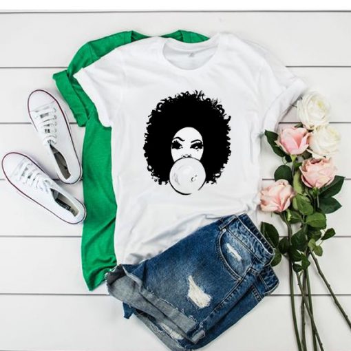 Curlyfro Girl Bubble Gum Natural Hair Black t shirt