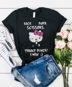 Hello Kitty Rock Paper Scissors Throat Punch i Win t shirt