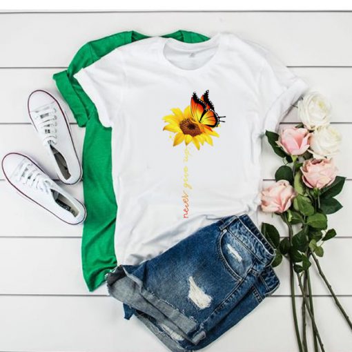 Never Give Up Sunflower Butterfly tshirt