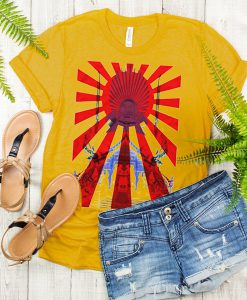 Japan Samurai Spirit Rising Sun Flag Graphic Retro Design Yellow t shirt