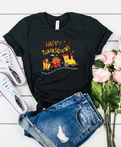 Happy Thanksgiving Turkey Train with Food t shirt