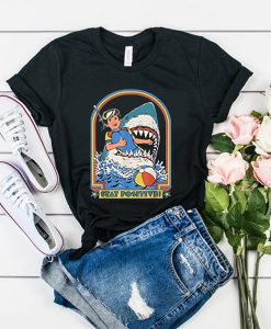 Funny Stay Positive Shark Attack Retro Comedy t shirt