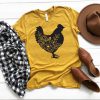 Chicken Silhouette with Flowers t shirt