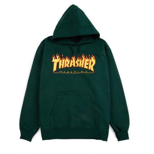 Forest Green Thrasher Flame Logo hoodie