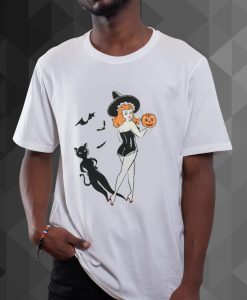 HALLOWEEN VINTAGE REDHEAD PIN UP WITCH T SHIRT