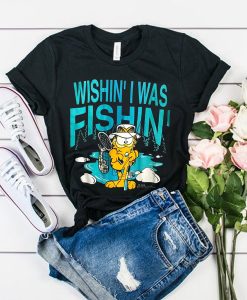 Wishin' I Was Fishin' Vintage 70s Garfield Fishing t shirt