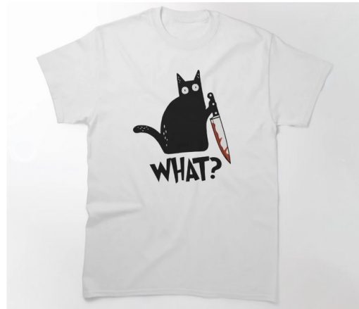 Cat What Murderous Black Cat With Knife T-Shirt thd